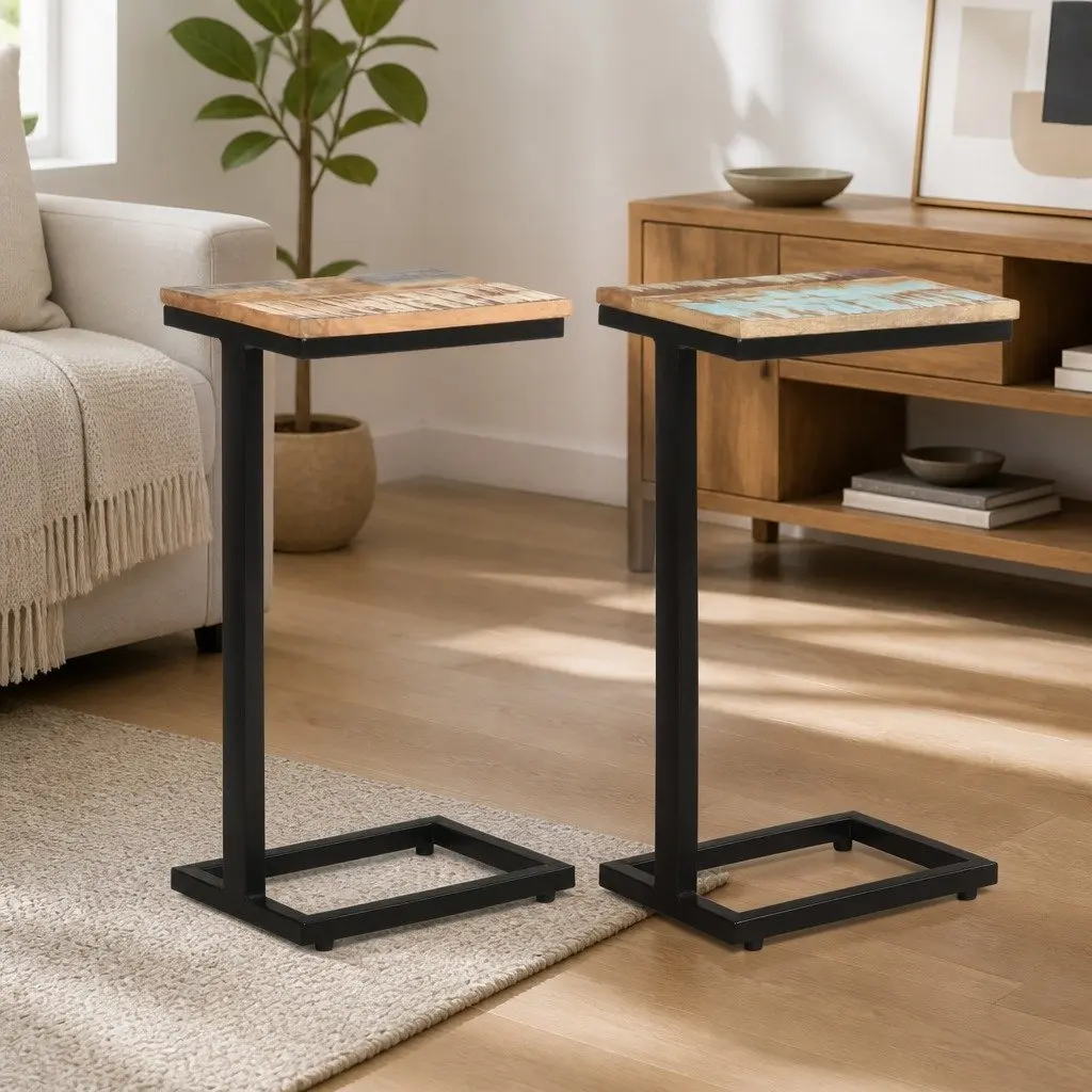 End Table Side Tables 2 pcs Solid Reclaimed Wood Couch Table Brown