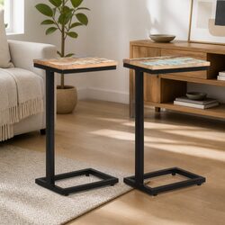 Set of 2 Solid Reclaimed Wood Side Tables in Brown