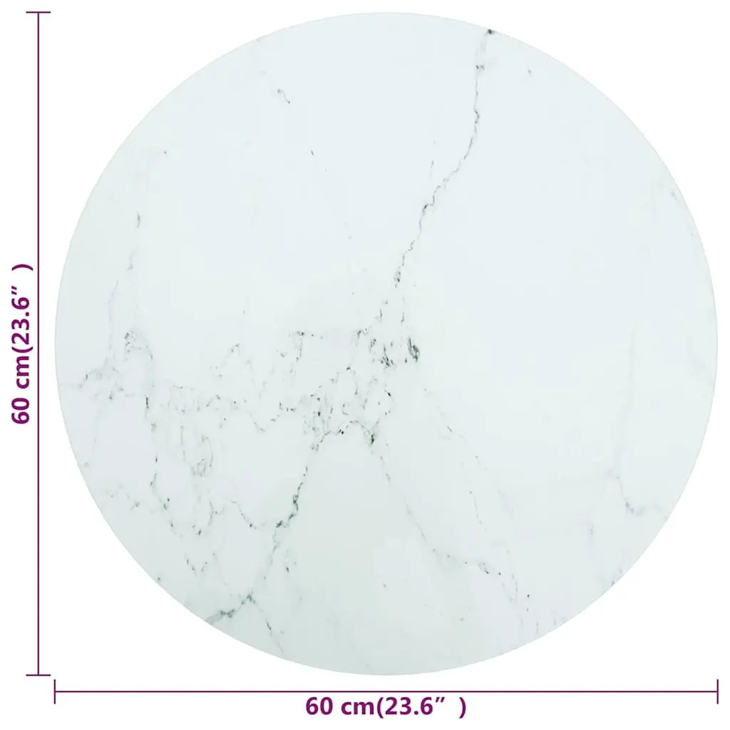 Tempered Glass Table Top White Round Marble Design Ø60cm Dining Coffee