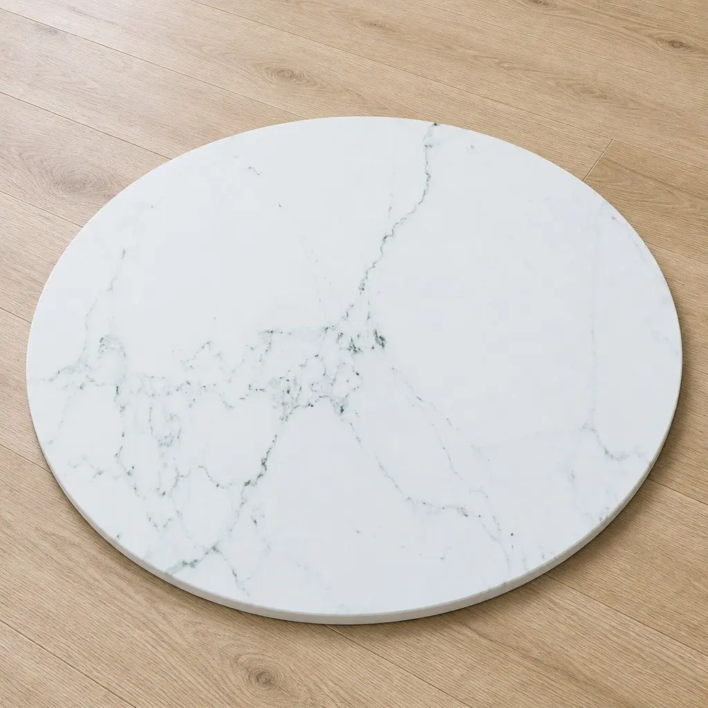 Tempered Glass Table Top White Marble Design Ø70cm Dining Coffee Table Accessory