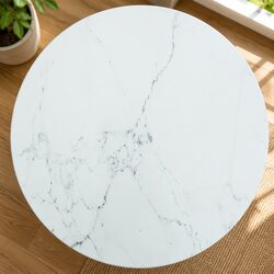 Elegant Tempered Glass Table Top with White Marble Design Ø70cm