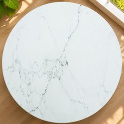 White Marble Design Tempered Glass Table Top Ø80cm