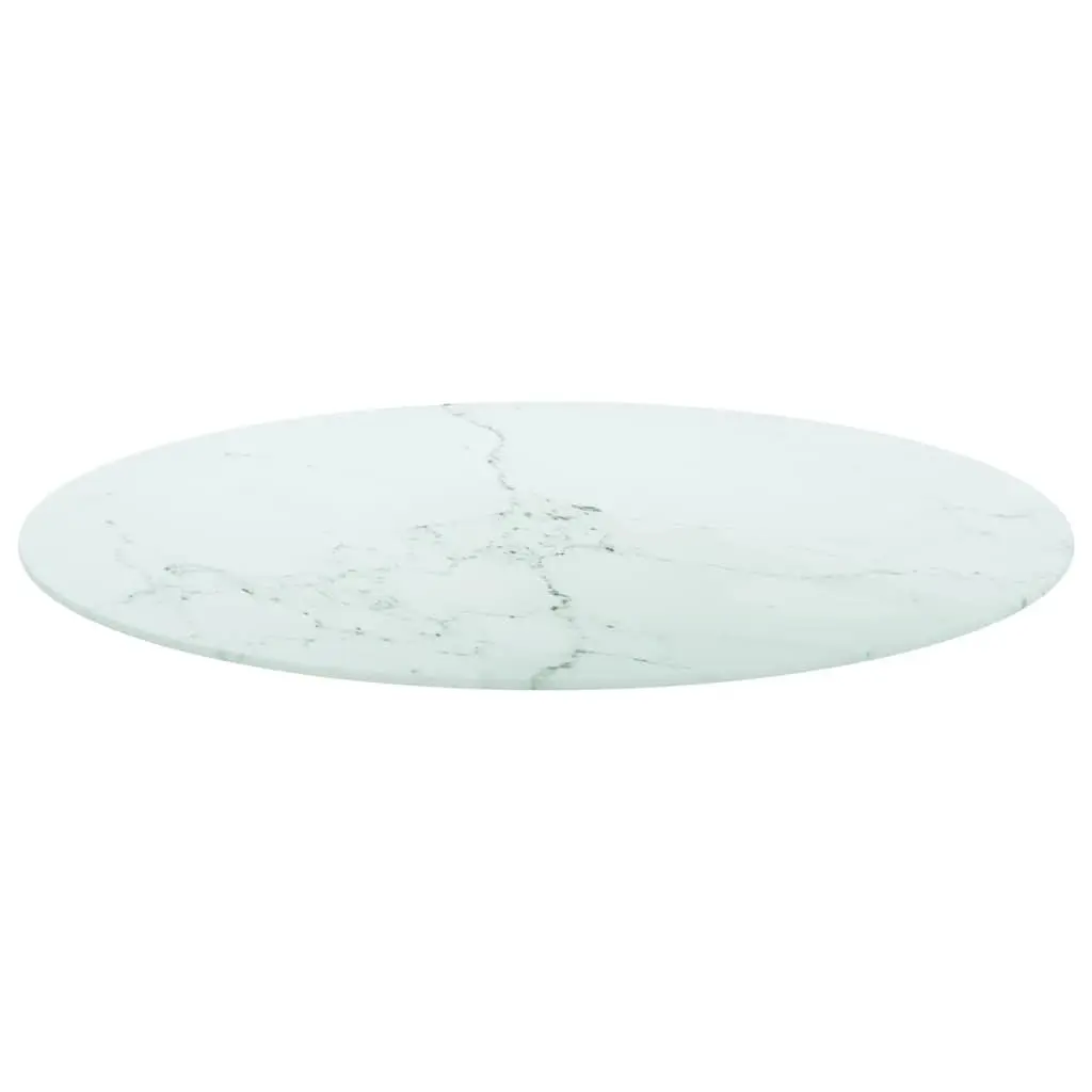 Tempered Glass Table Top White Marble Design Ø80cm Dining Coffee Kitchen