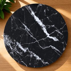Round Black Marble Design Tempered Glass Table Top