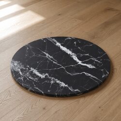Round Black Marble Design Tempered Glass Table Top