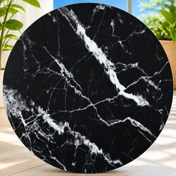 Elegant Round Black Marble Design Glass Table Top 50cm