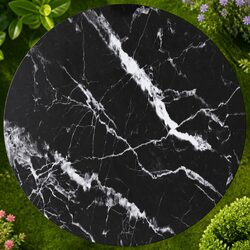 60cm Round Black Marble Design Tempered Glass Table Top