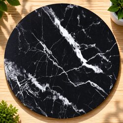 Round Black Marble Design Tempered Glass Table Top Ø70cm