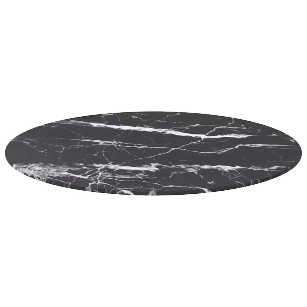 Tempered Glass Table Top Round Black Marble Design Ø70cm Dining Coffee Tabletop