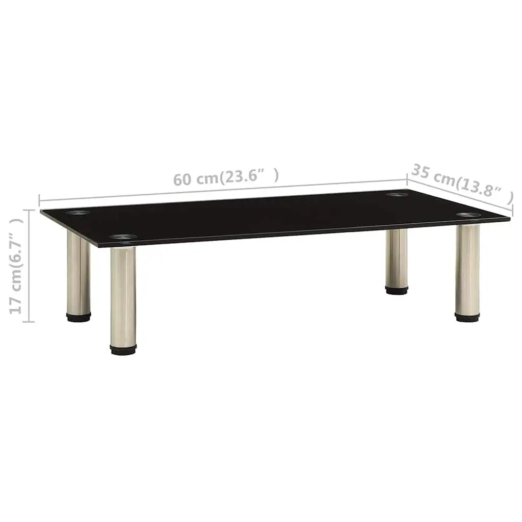 TV Stand Black Tempered Glass Modern 60 x 35 x 17 cm Stainless Steel Frame