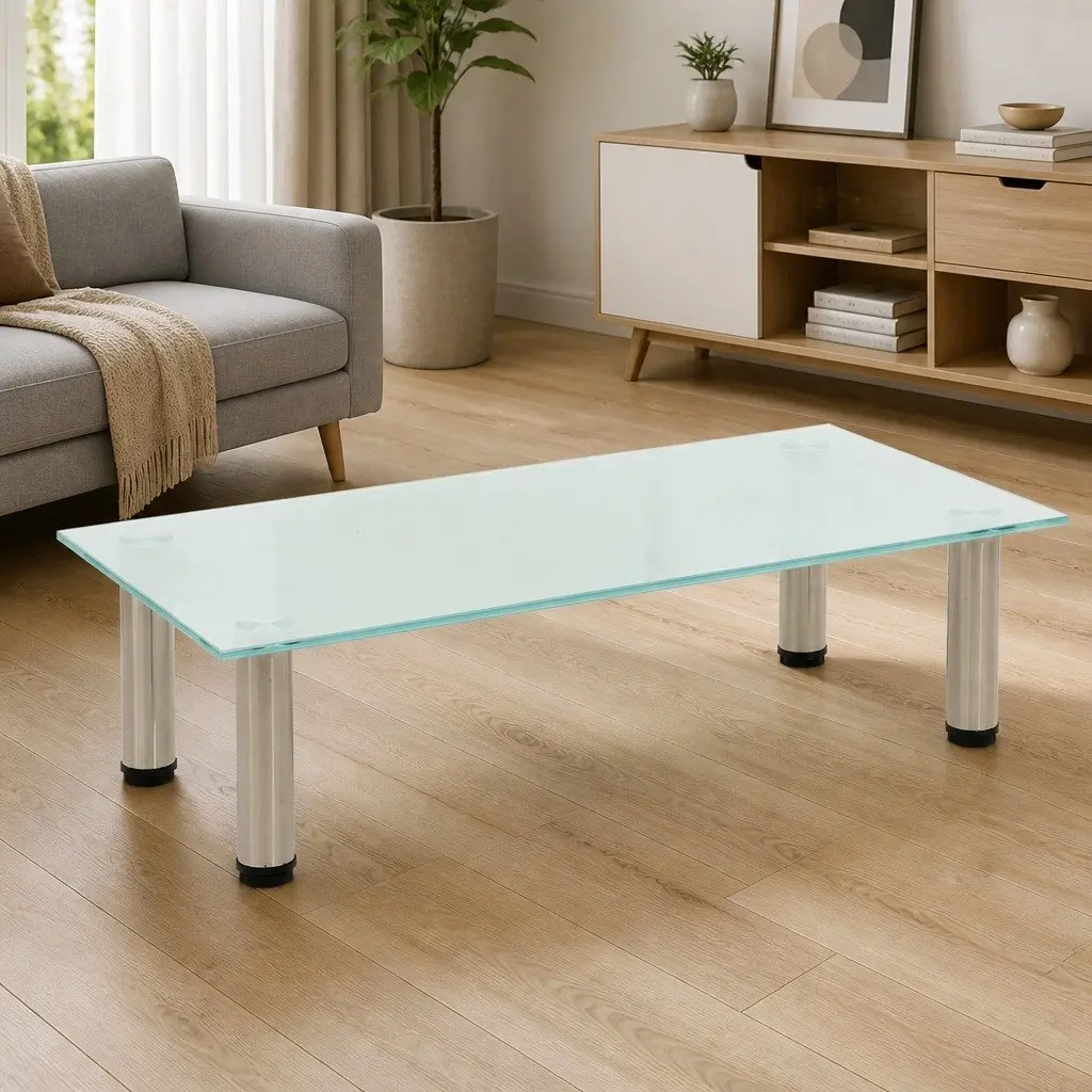 Tempered Glass TV Stand Modern 60 x 35 x 17 cm Stainless Steel Frame Media Console Table