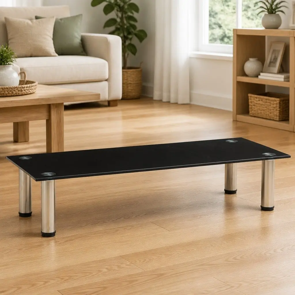 TV Stand Black Tempered Glass Modern 80 x 35 x 17 cm Stainless Steel