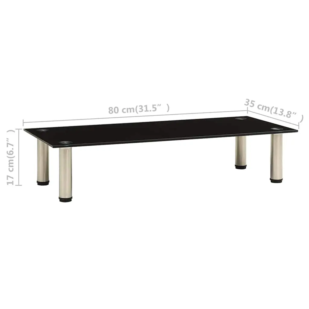 TV Stand Black Tempered Glass Modern 80 x 35 x 17 cm Stainless Steel