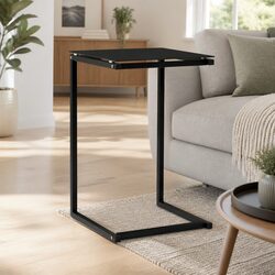 Modern Black Glass Side Table for Living Spaces