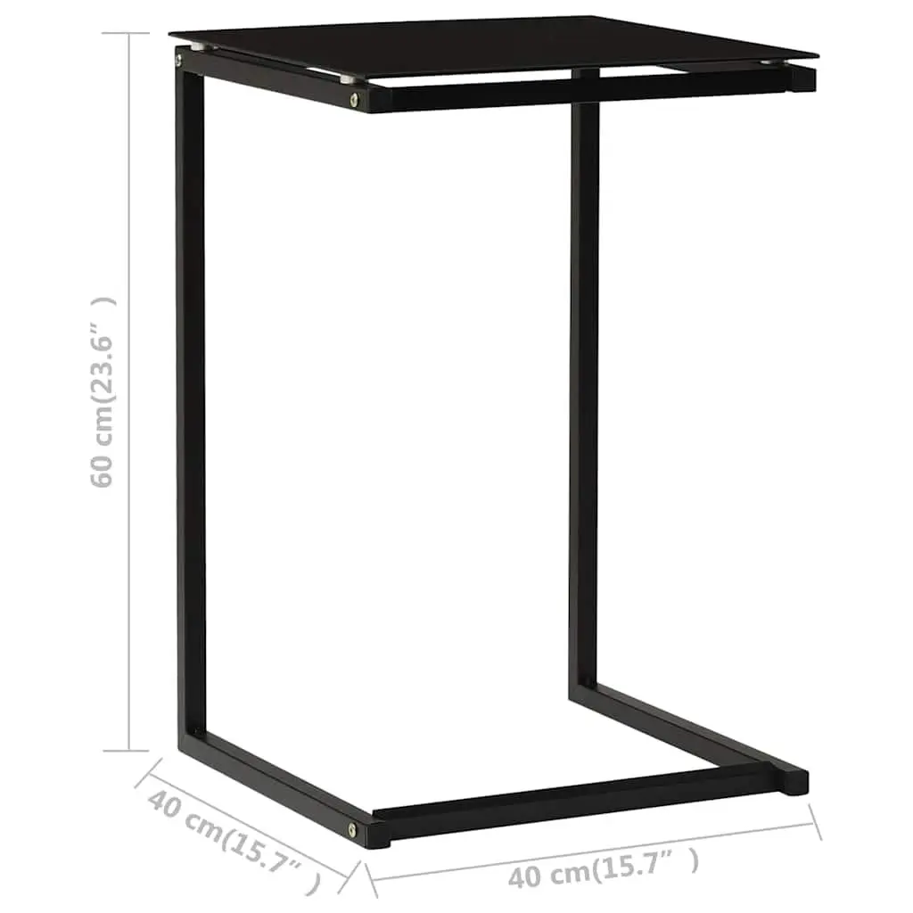 Side Table Black Tempered Glass Modern Accent End Table Steel Frame