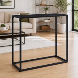 Modern Black Glass Console Table with Steel Frame