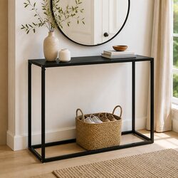Modern Black Console Table with Tempered Glass Top