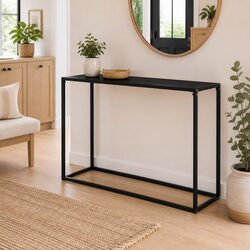 Contemporary Black Console Table with Glass Top