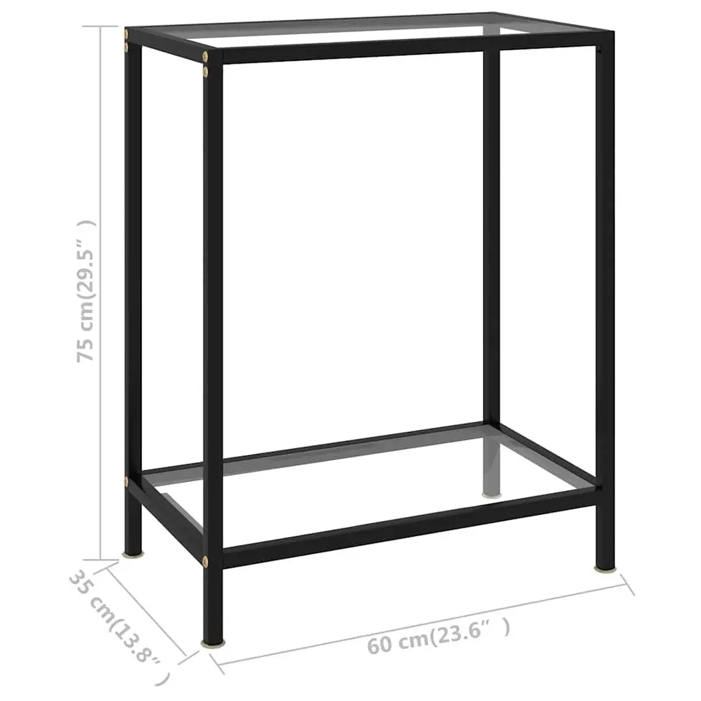 Console Table Tempered Glass 60 cm Powder-Coated Steel Frame with Shelf Storage