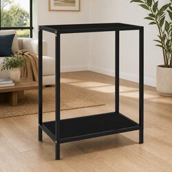 Stylish Black Glass Console Table with Storage Shelf