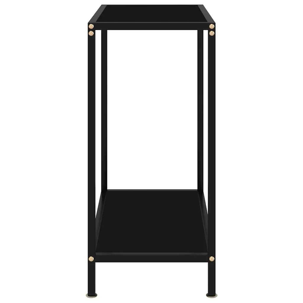Black Glass Console Table with Storage Shelf