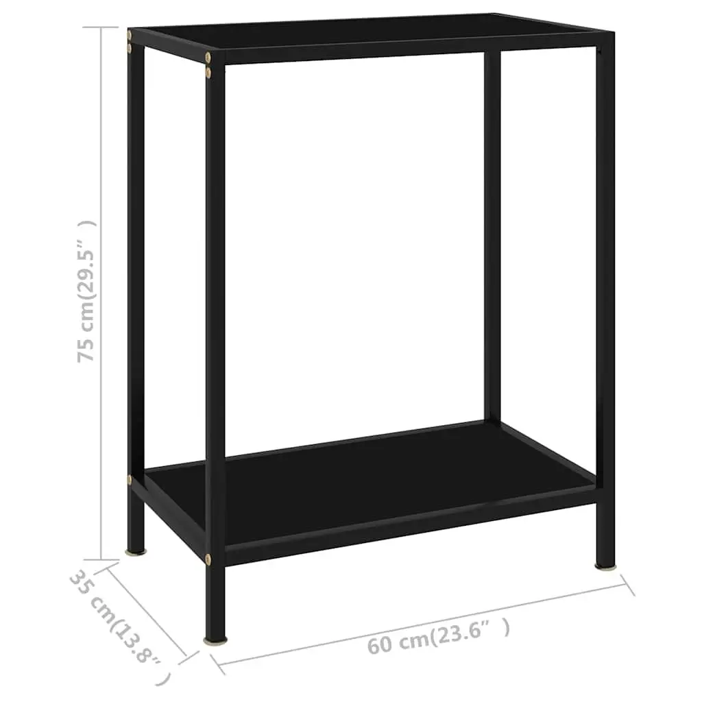 Black Glass Console Table with Storage Shelf