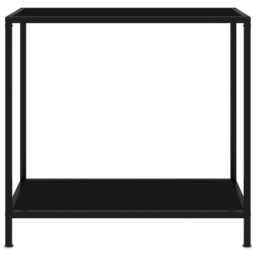 Black Glass Top Console Table with Storage Shelf