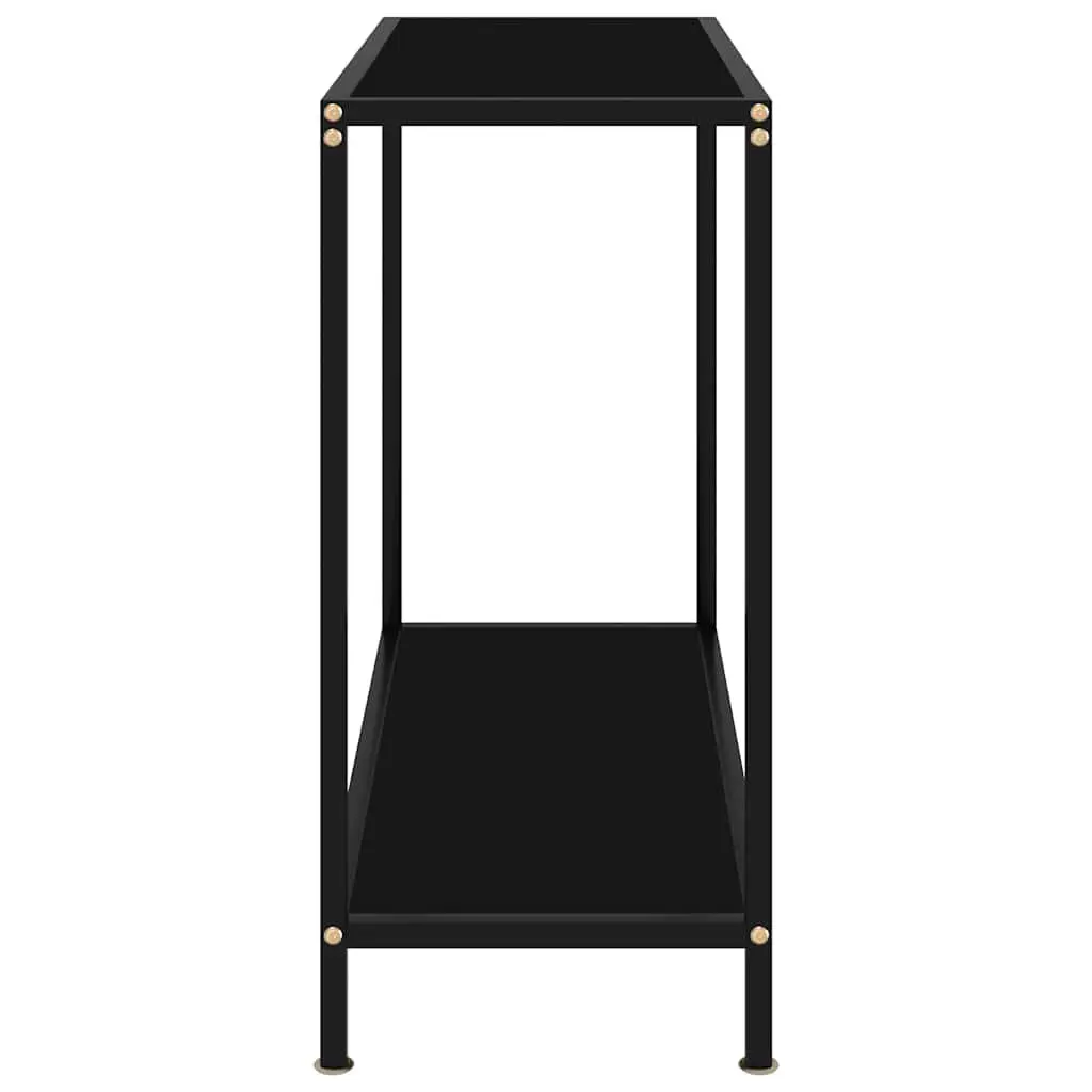 Black Glass Top Console Table with Storage Shelf