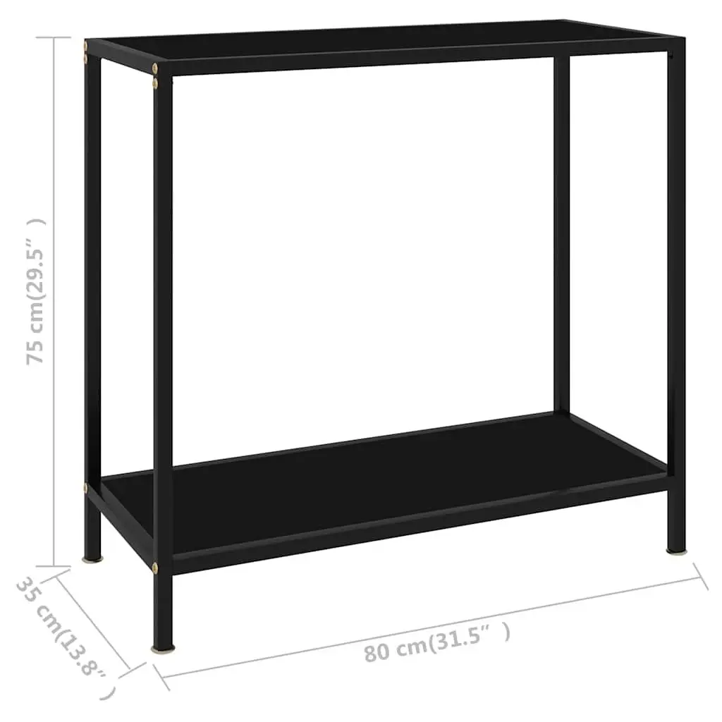 Black Glass Top Console Table with Storage Shelf