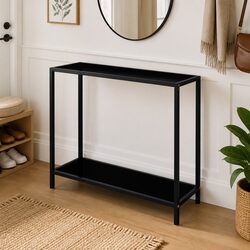 Black Tempered Glass Console Table with Storage Shelf