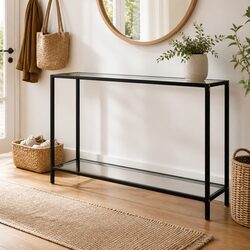 Elegant Tempered Glass Console Table with Storage Shelf