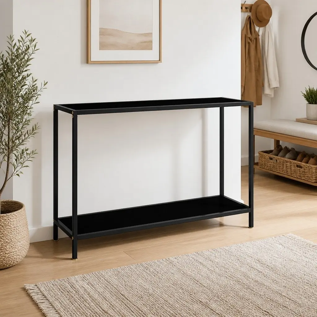 Accent Table Steel Frame Tempered Glass Top 120x35x75cm Black