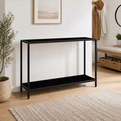 Stylish Black Glass Top Console Table with Steel Frame