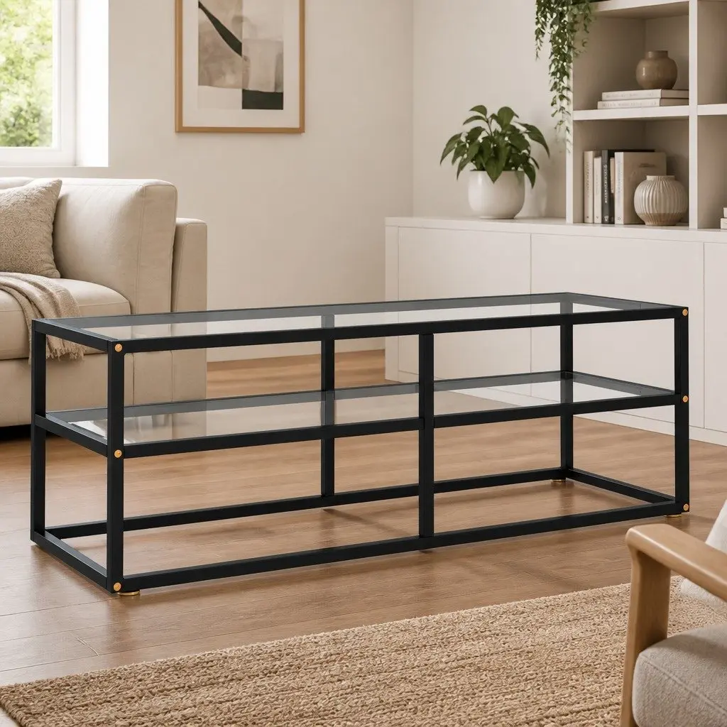 Black TV Cabinet with Glass Shelving