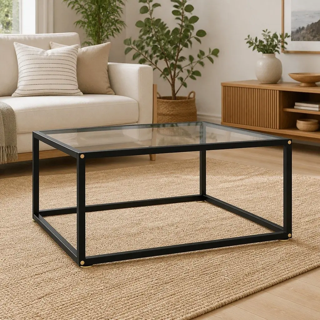 Black Coffee Table with Tempered Glass Top