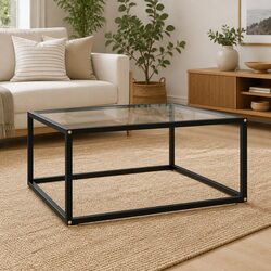 Stylish Black Coffee Table with Tempered Glass Top