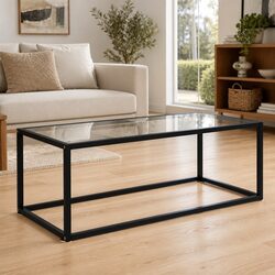 Modern Black Coffee Table with Tempered Glass Top