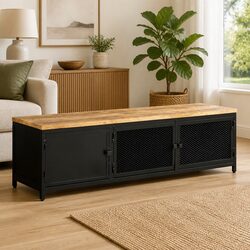 Industrial Style TV Cabinet in Black Mango Wood