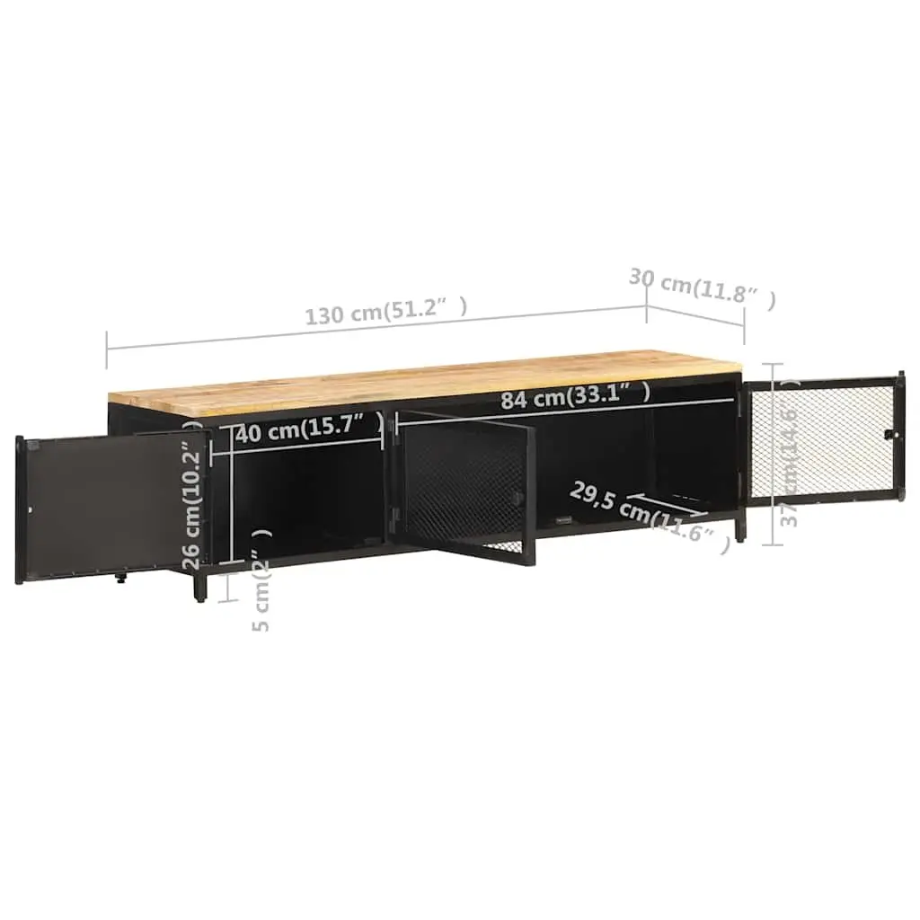 TV Cabinet Industrial Black 130x30x37 cm Solid Mango Wood
