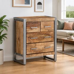 Warm Brown Mango Wood Sideboard with Four Drawers