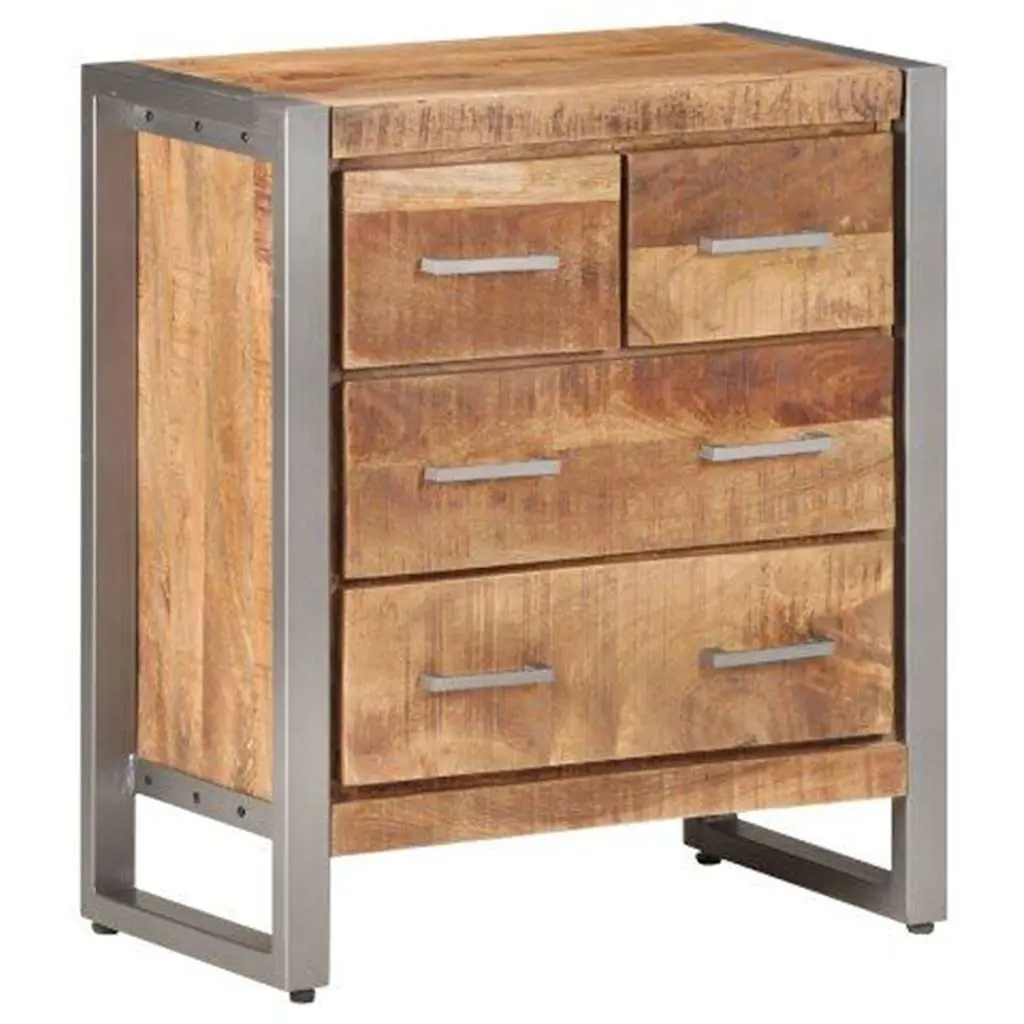 Sideboard 60x35x70 cm Brown Rough Mango Wood Storage Cabinet Four Drawers