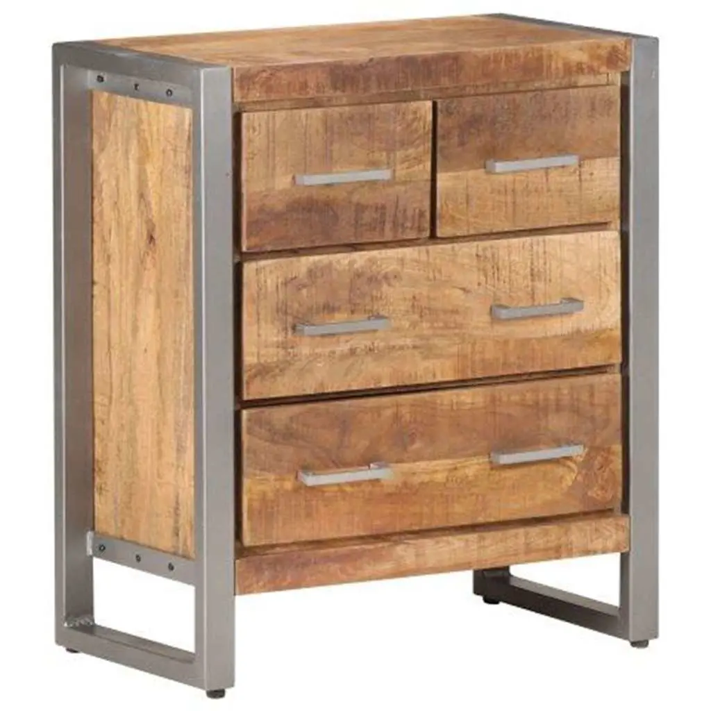 Sideboard 60x35x70 cm Brown Rough Mango Wood Storage Cabinet Four Drawers