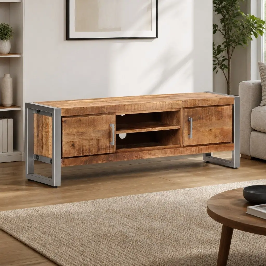 TV Cabinet Industrial Style 120x30x40 cm Rough Mango Wood