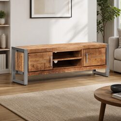 Industrial Style TV Cabinet in Rough Mango Wood