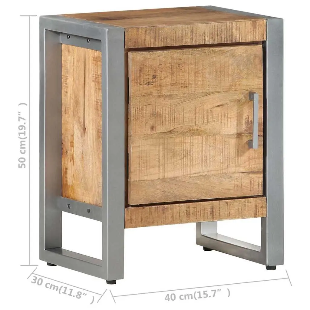 Bedside Cabinet Industrial Style 40x30x50 cm Rough Mango Wood Nightstand with Door