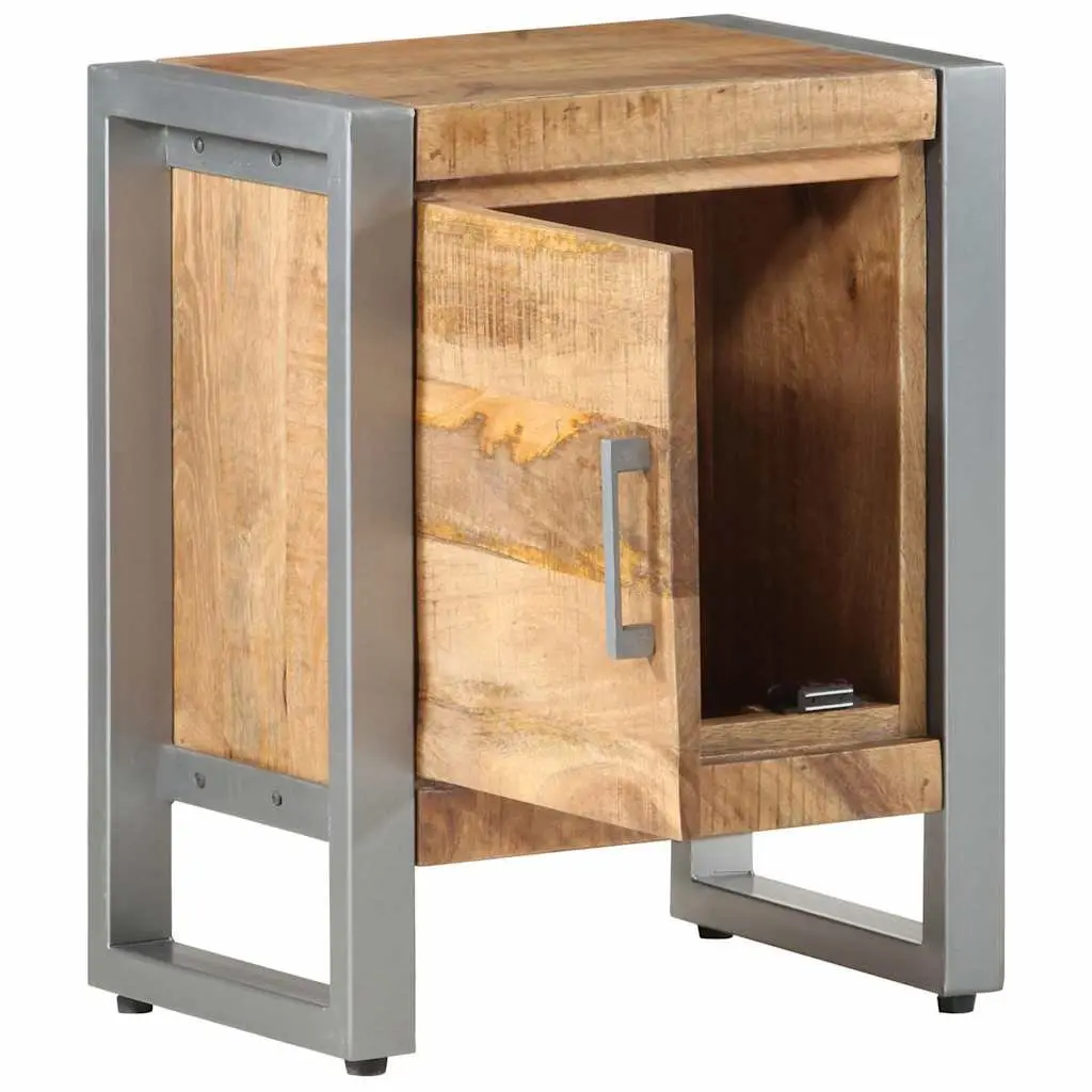 Bedside Cabinet Industrial Style 40x30x50 cm Rough Mango Wood Nightstand with Door
