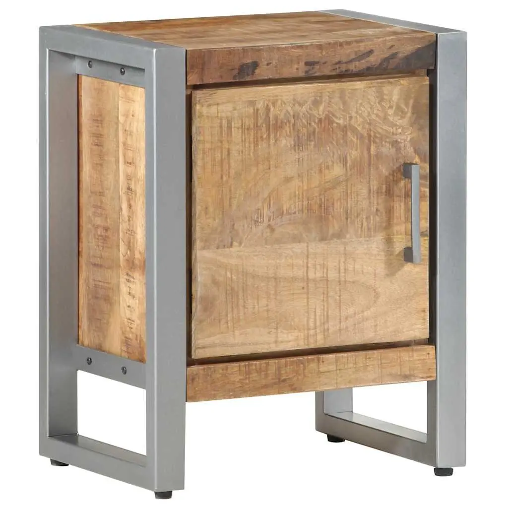 Bedside Cabinet Industrial Style 40x30x50 cm Rough Mango Wood Nightstand with Door