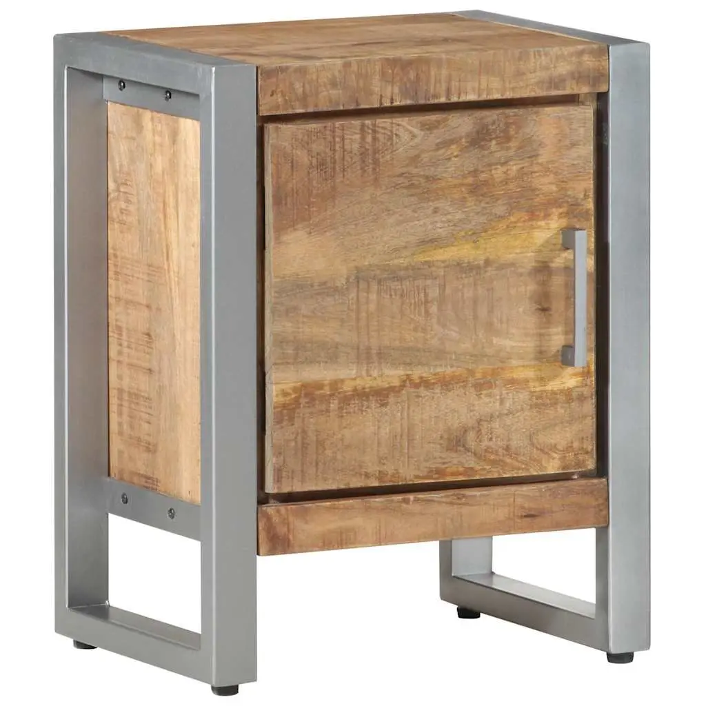Bedside Cabinet Industrial Style 40x30x50 cm Rough Mango Wood Nightstand with Door
