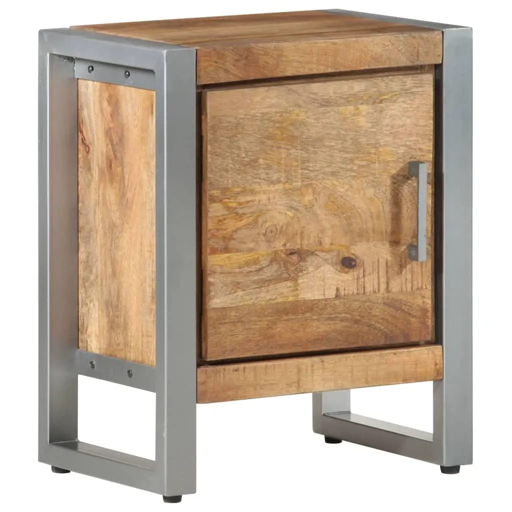 Bedside Cabinet Industrial Style 40x30x50 cm Rough Mango Wood Nightstand with Door