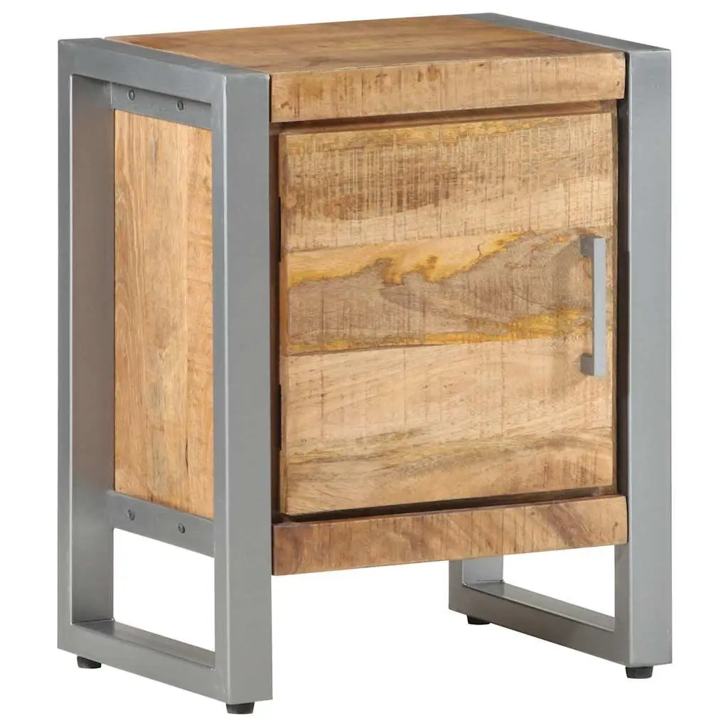 Bedside Cabinet Industrial Style 40x30x50 cm Rough Mango Wood Nightstand with Door